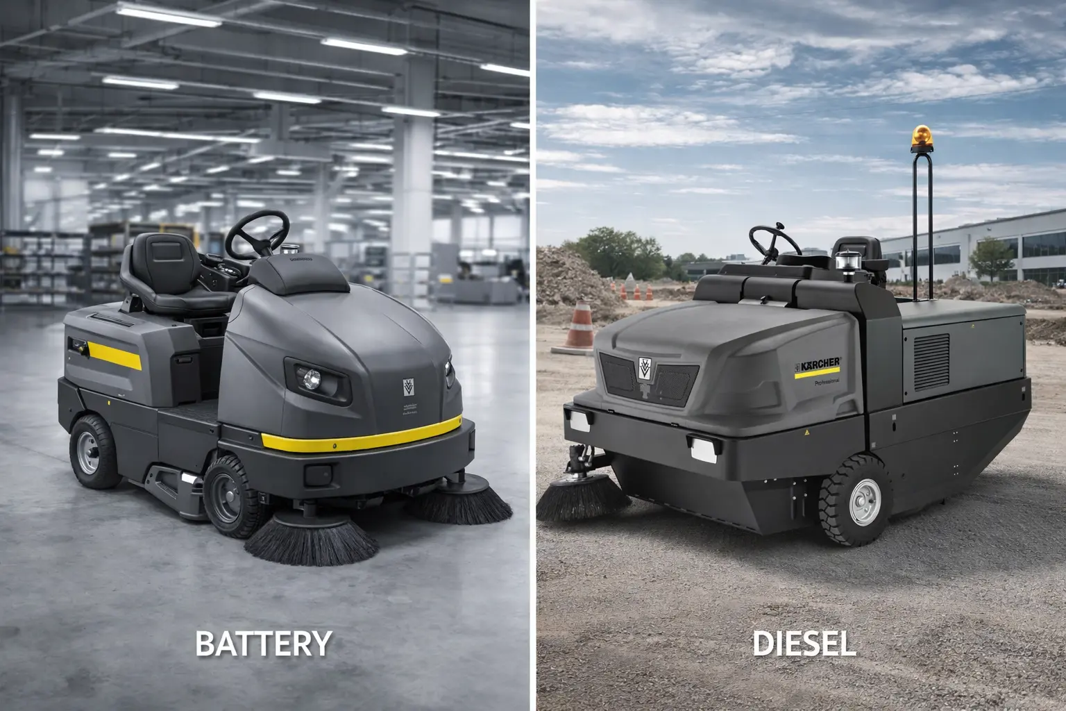 Battery vs Diesel Ride On Sweeper: Choosing the Right Fit for Your Facility